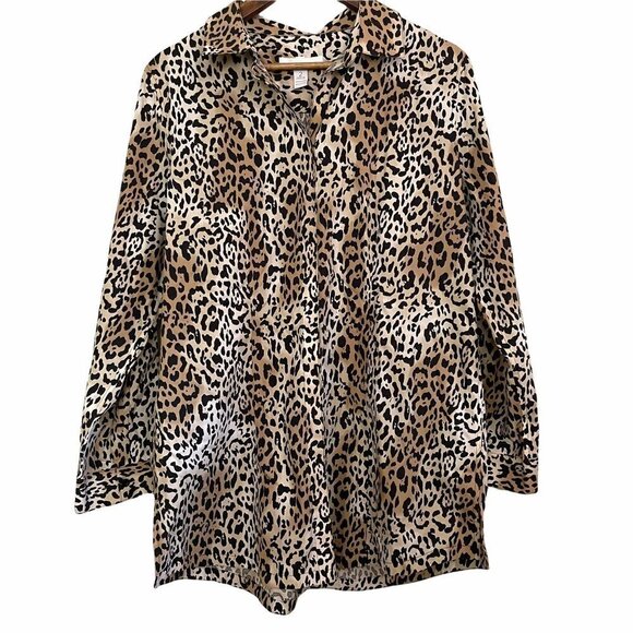 Chico's Women's Leopard Print Button Long Sleeve Blouse Size Chico's 2/Medium - Picture 1 of 6
